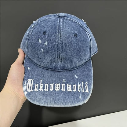 Embroidered Washed Baseball Lettering Denim Cap