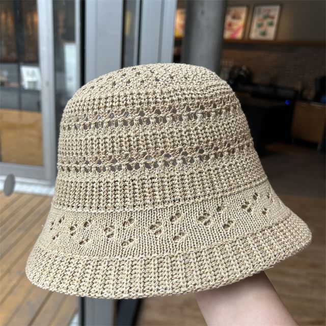 Hat Knit Plain Bucket Perforated