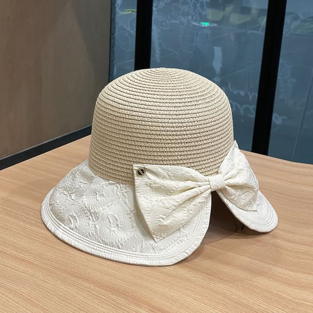 Two Straw Sun Hat Bow Tone