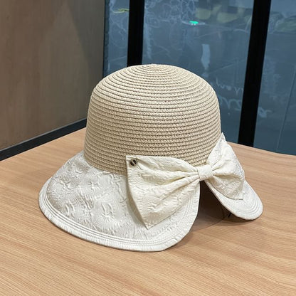 Two Straw Sun Hat Bow Tone