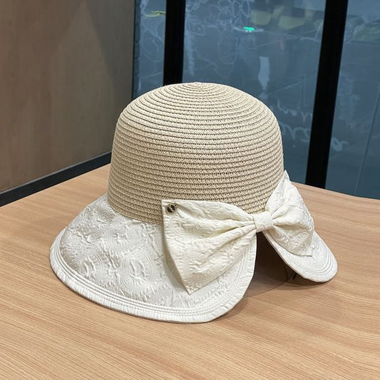 Two Straw Sun Hat Bow Tone