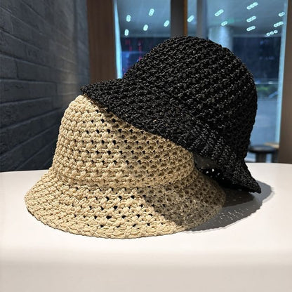 Knit Bucket Perforated Plain Hat