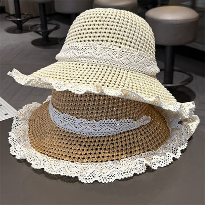 Knit Trim Perforated Sun Lace Hat