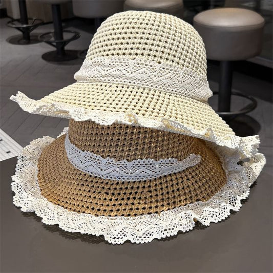 Knit Trim Perforated Sun Lace Hat