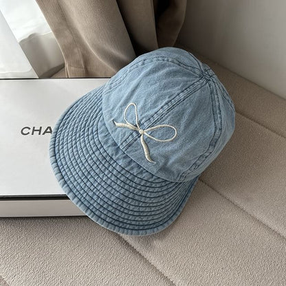 Bow Washed Wide Embroidered Denim Brim Cap