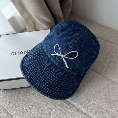 Bow Washed Wide Embroidered Denim Brim Cap