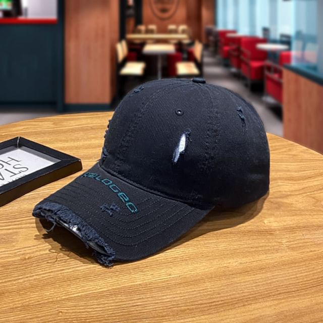 Baseball Cap Distressed Embroidered Lettering
