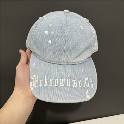 Embroidered Washed Baseball Lettering Denim Cap