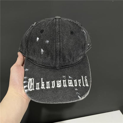 Embroidered Washed Baseball Lettering Denim Cap