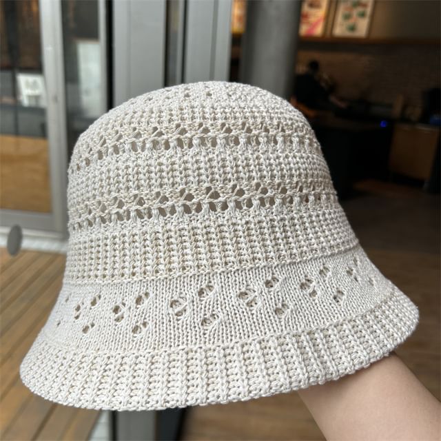 Hat Knit Plain Bucket Perforated
