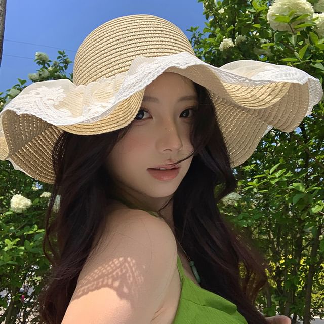Straw Panel Hat Lace Sun