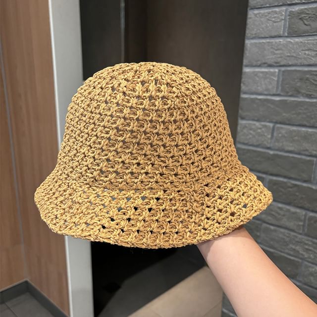 Knit Bucket Perforated Plain Hat
