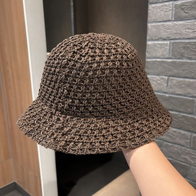 Knit Bucket Perforated Plain Hat