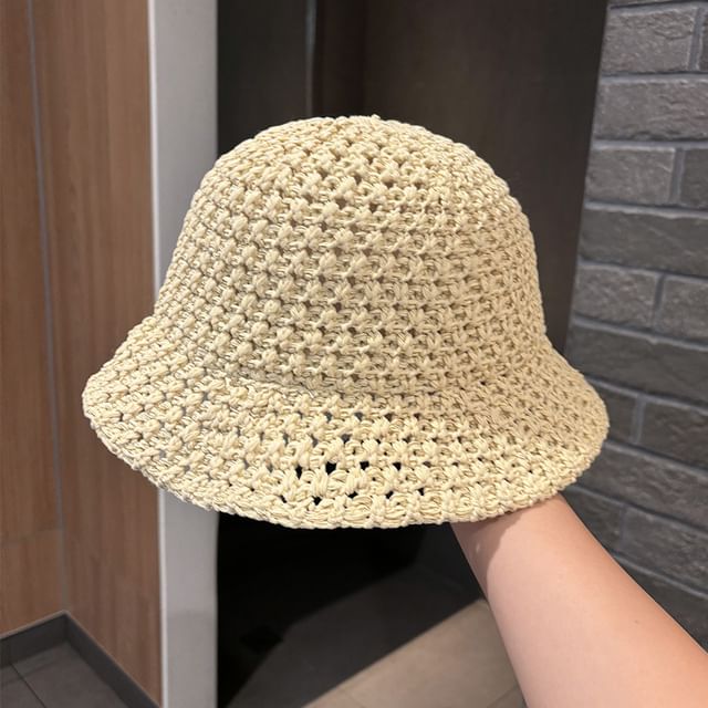Knit Bucket Perforated Plain Hat