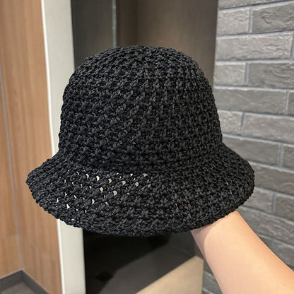Knit Bucket Perforated Plain Hat