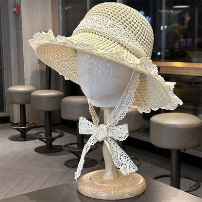 Knit Trim Perforated Sun Lace Hat