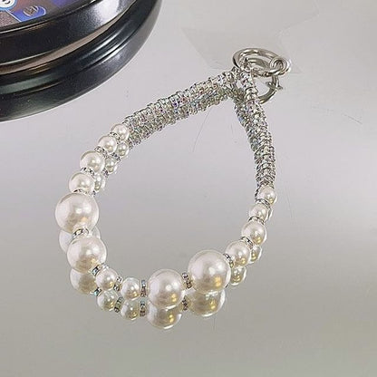 Faux Phone Rhinestone Pad Strap Lanyard with Pearl