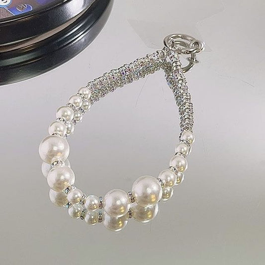 Faux Phone Rhinestone Pad Strap Lanyard with Pearl