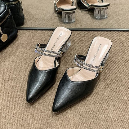 Heel Mary Jane Pointed Block Mules Toe