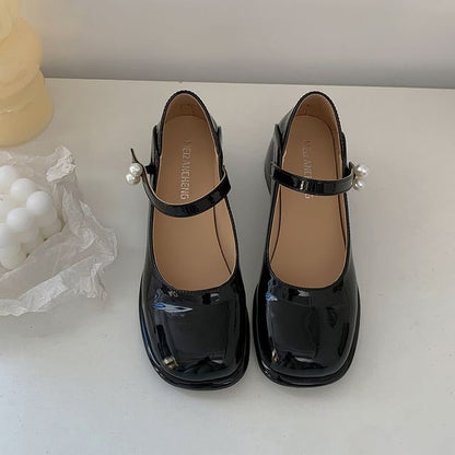 Heel Jane Block Mary Pumps Pearl Faux