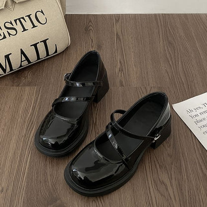 Mary Heel Jane Block Pearl Faux Pumps