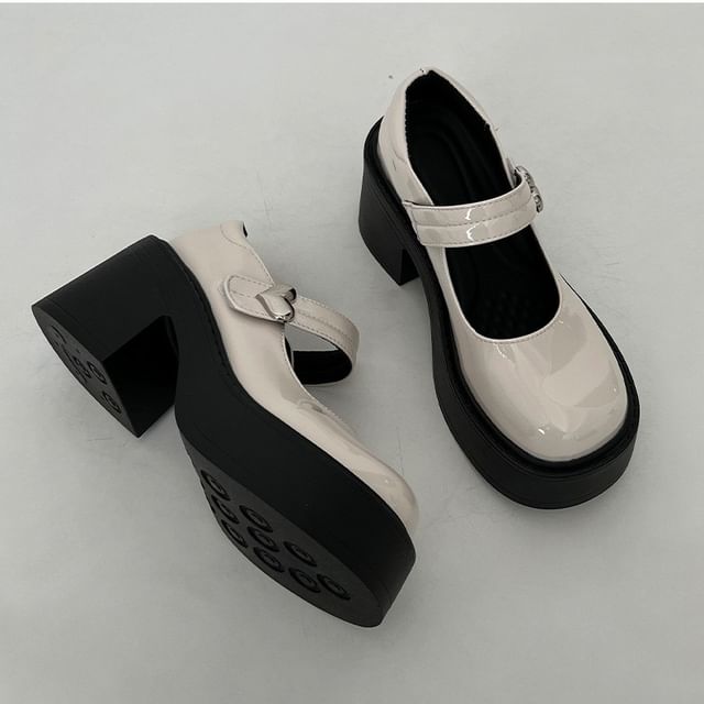 Heel Mary Block Jane Platform Pumps