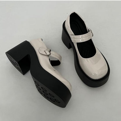Heel Mary Block Jane Platform Pumps