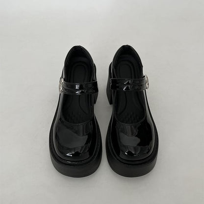 Heel Mary Block Jane Platform Pumps