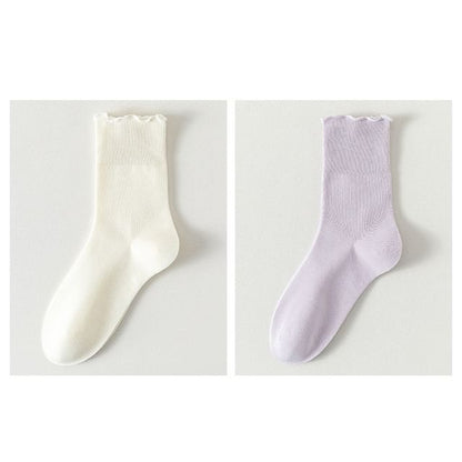 Plain Lettuce Edge Socks Set