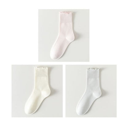 Plain Lettuce Edge Socks Set