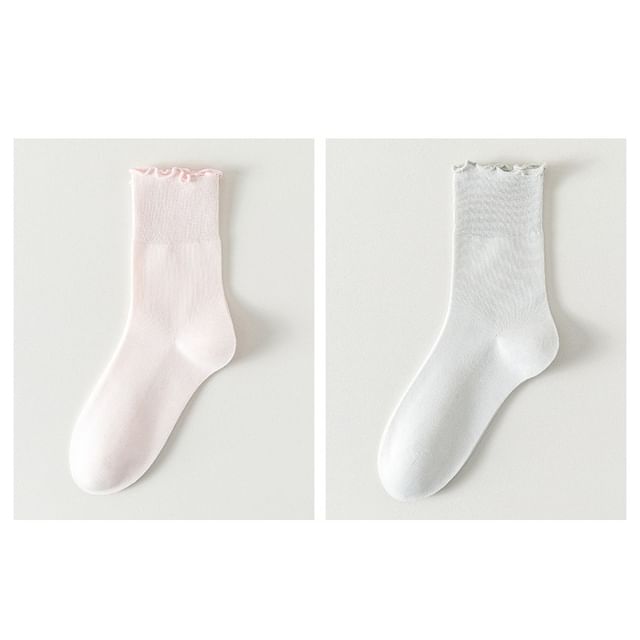 Plain Lettuce Edge Socks Set