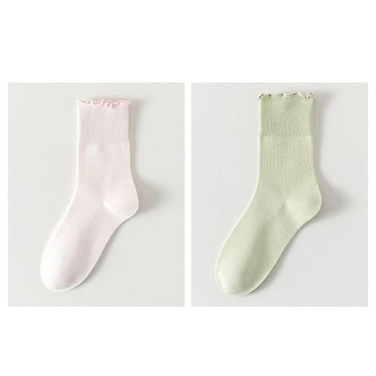 Plain Lettuce Edge Socks Set