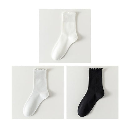 Plain Lettuce Edge Socks Set