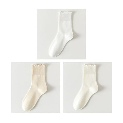 Plain Lettuce Edge Socks Set