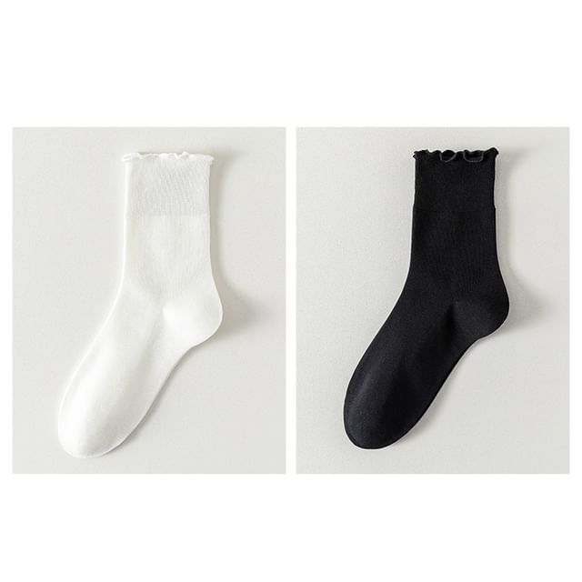 Plain Lettuce Edge Socks Set