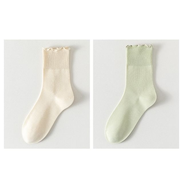 Plain Lettuce Edge Socks Set