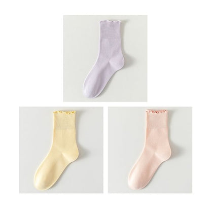 Plain Lettuce Edge Socks Set