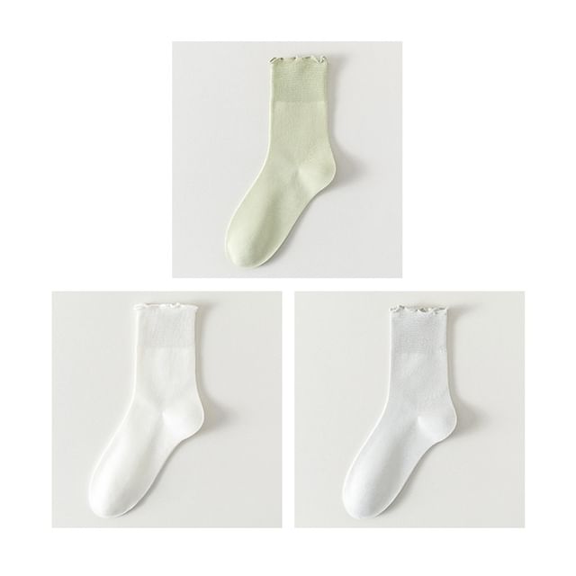 Plain Lettuce Edge Socks Set