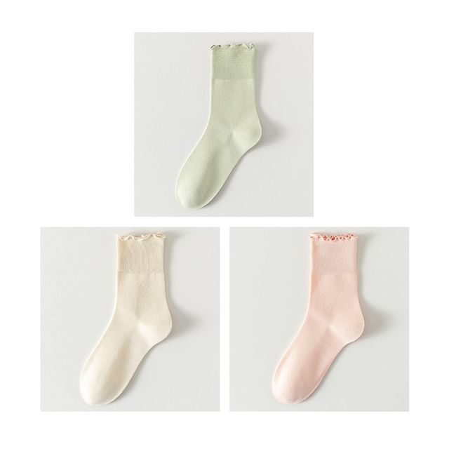 Plain Lettuce Edge Socks Set