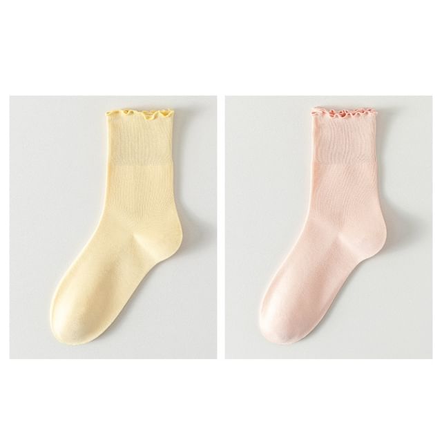 Plain Lettuce Edge Socks Set