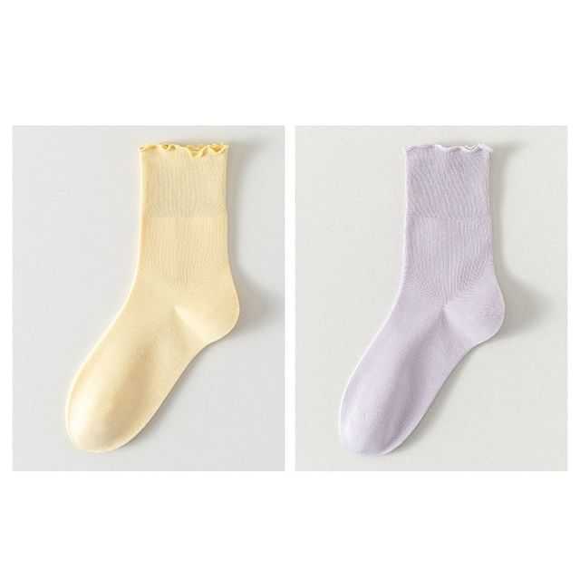 Plain Lettuce Edge Socks Set