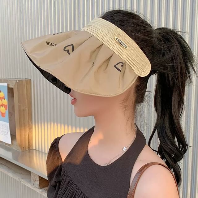 Brim Print Wide Sun Visor Heart