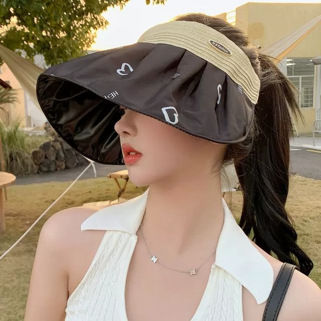 Brim Print Wide Sun Visor Heart