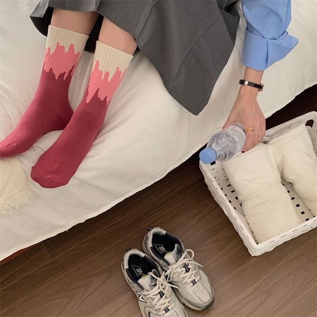 Color Block Ribbed Short Socks