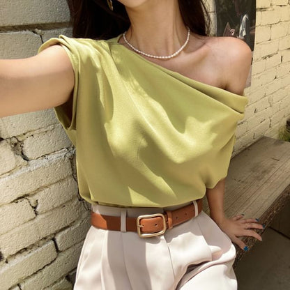 Short-Sleeve Asymmetrical Plain Top