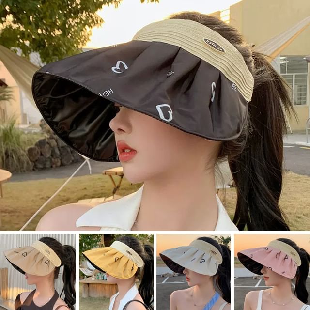 Brim Print Wide Sun Visor Heart