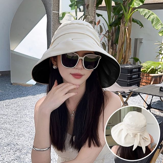 Bow Brim Bucket Ruched Hat Wide