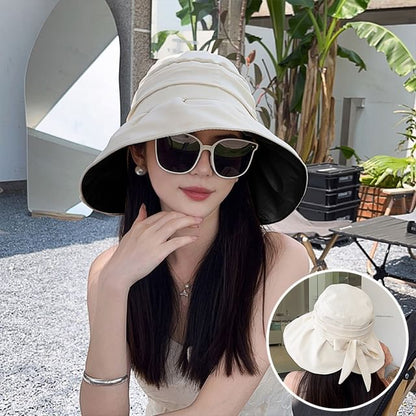 Bow Brim Bucket Ruched Hat Wide