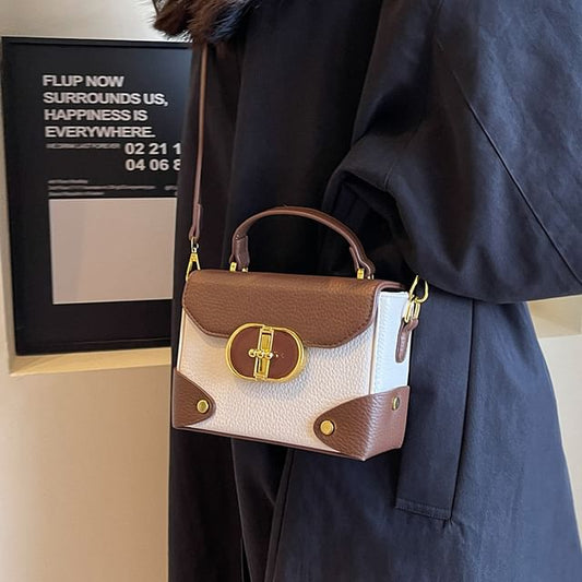 Bag Faux Flap Top Leather Crossbody Handle Plain