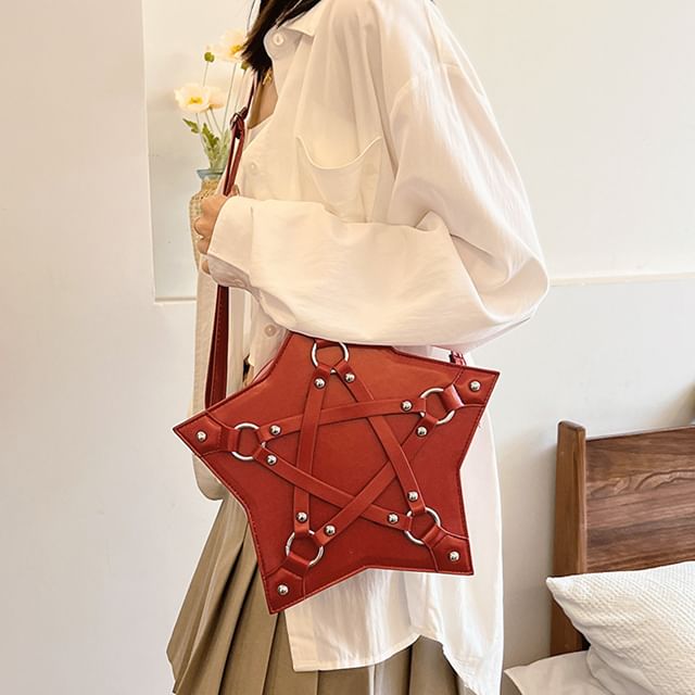 Leather Studded Star Crossbody Faux Bag Shape
